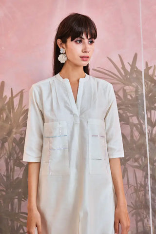 White sequin front slit kurta set