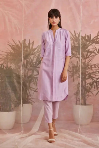 Purple sequin front slit kurta set