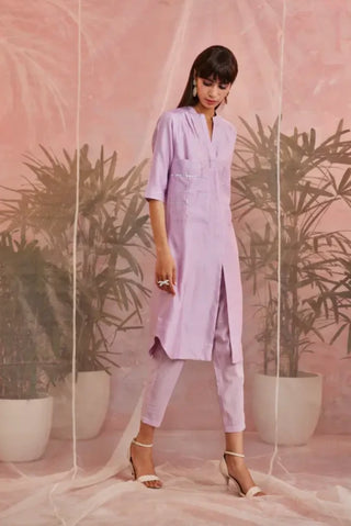 Purple sequin front slit kurta set