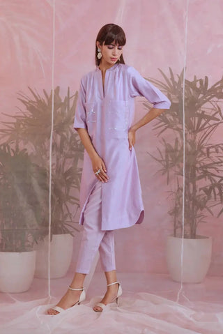 Purple sequin front slit kurta set