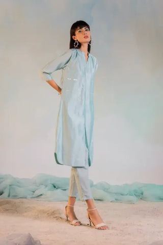 Green sequin front slit kurta set