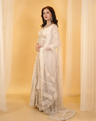 Ivory paisley anarkali set