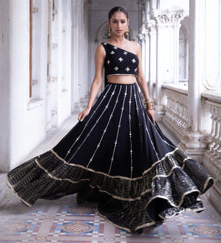 Midnight black gota lehenga set