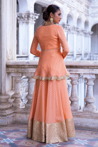 Tangerine benarasi kurta sharara set