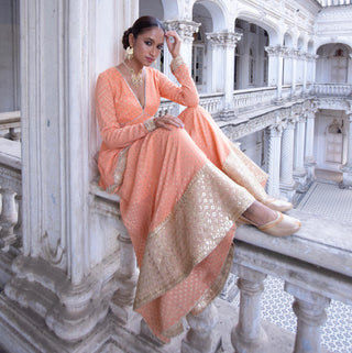 Tangerine benarasi kurta sharara set