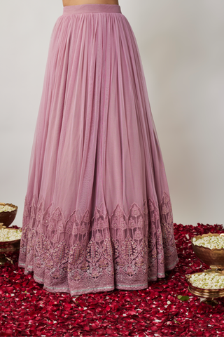 Mauve sequin & thread embroidered net lehenga set