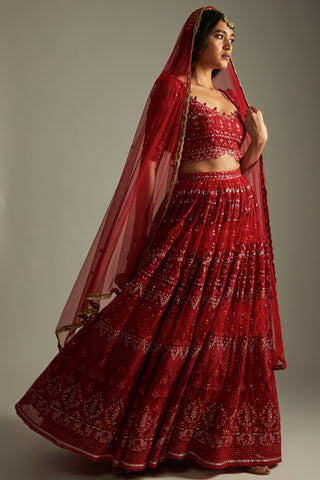 Ruby red lehenga set