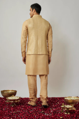 Gold kurta churidar set with sequin embroidered bandi jacket set