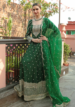 Aster kali cut green anarkali set