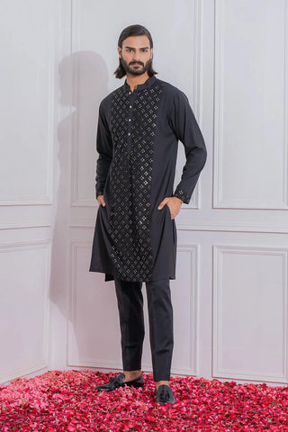 Black sadiqabad kurta set