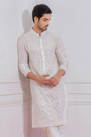 White sadiqabad kurta set