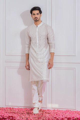 White sadiqabad kurta set