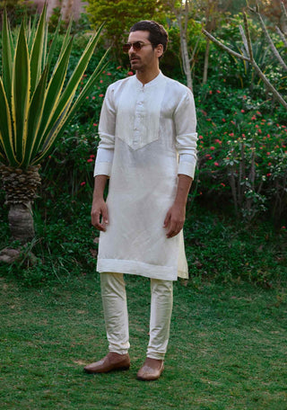 Ivory pleated kurta and churidaar