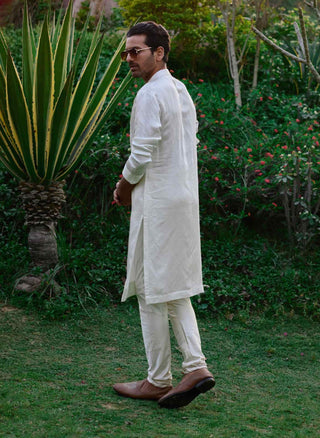 Ivory pleated kurta and churidaar