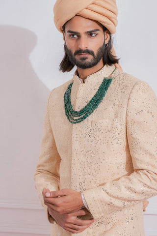 Pink feroz sherwani set