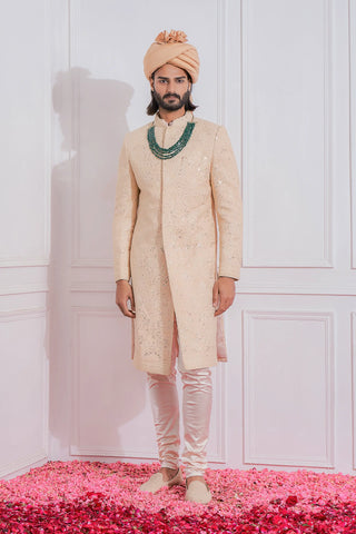 Pink feroz sherwani set