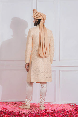 Pink feroz sherwani set