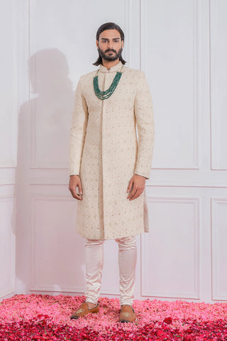 Beige gojra sherwani set