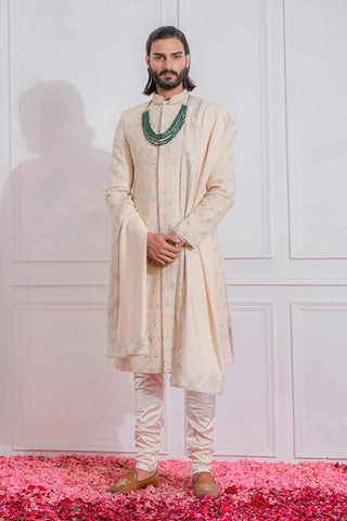 Beige gojra sherwani set