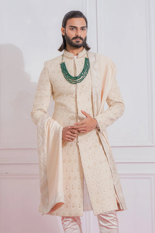 Beige gojra sherwani set