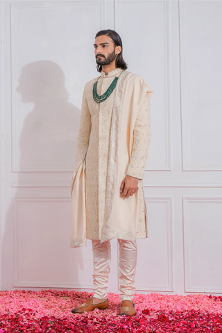 Beige gojra sherwani set