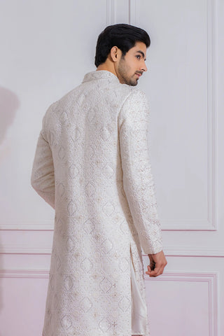 White umerkot sherwani set