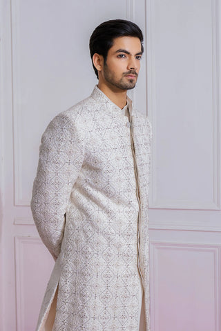 White umerkot sherwani set