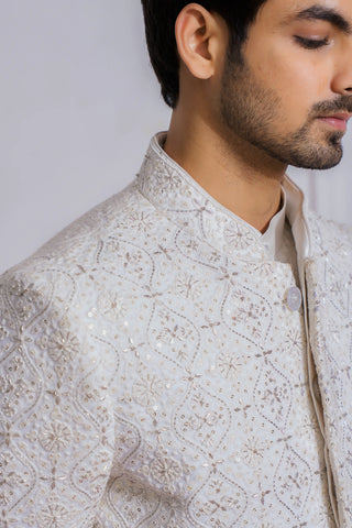 White umerkot sherwani set