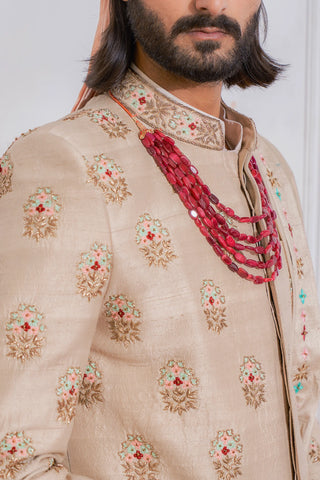 Beige lahore sherwani set