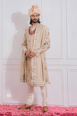 Beige lahore sherwani set