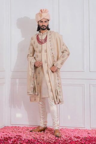 Beige lahore sherwani set