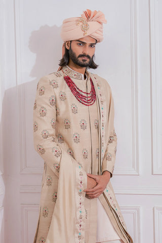 Beige lahore sherwani set