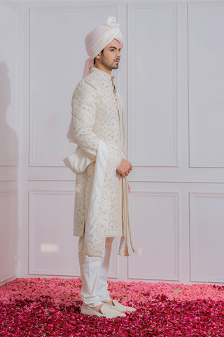 White turbat sherwani set