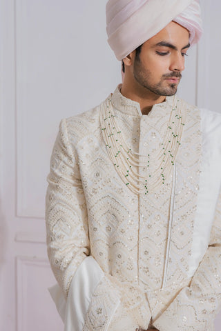 White turbat sherwani set