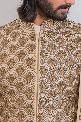 Gold nawabshah sherwani set