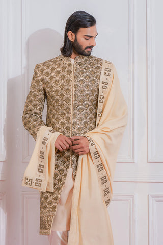 Gold nawabshah sherwani set