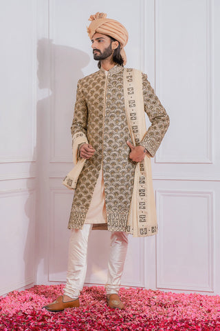 Gold nawabshah sherwani set