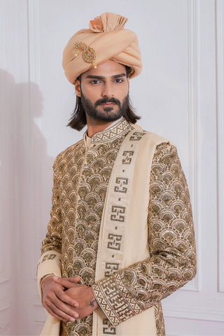 Gold nawabshah sherwani set