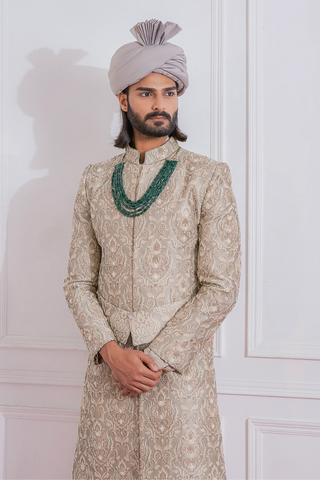 Gray sukkur sherwani set