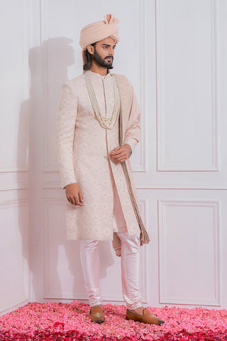 Pink jhelum sherwani set