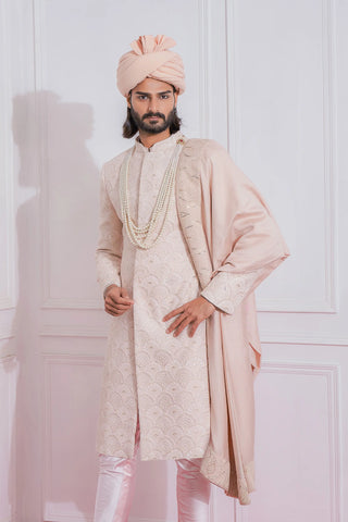 Pink jhelum sherwani set