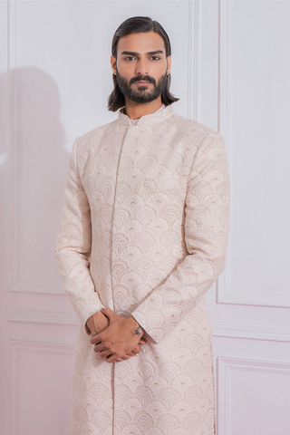 Pink jhelum sherwani set