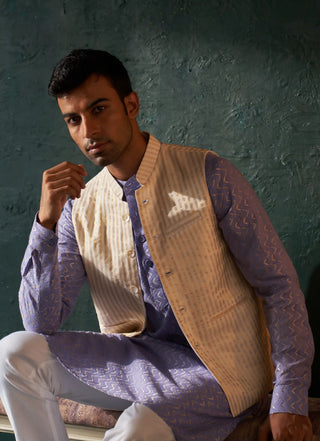 Lavender chevron straight kurta and nehru jacket set