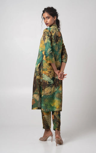 Green embroidered kurta and slim fit trouser