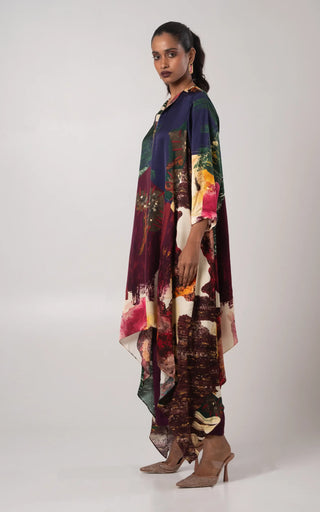 Multicolored asymmetrical kurta with straight trouser