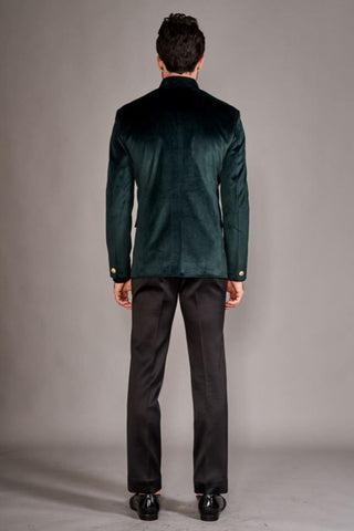 Forest green velvet bandhgala jacket