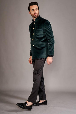 Forest green velvet bandhgala jacket