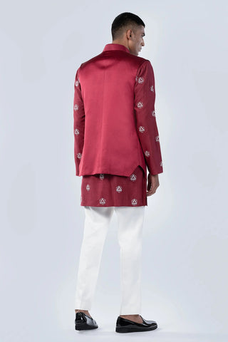 Maroon bundi with embroidered and potli buttons kurta