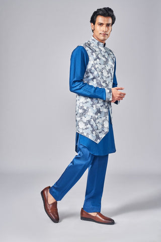 Blue all over printed asymmetrical bundi set