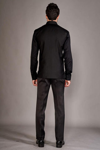 Black classic bundi with black chinese collar shirt